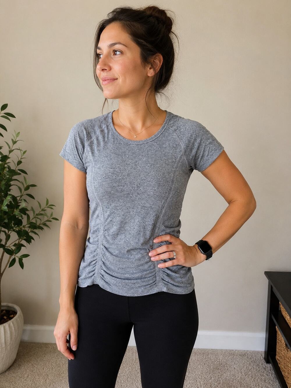 Athleta Seamless Ruched Workout Tee Gray XS